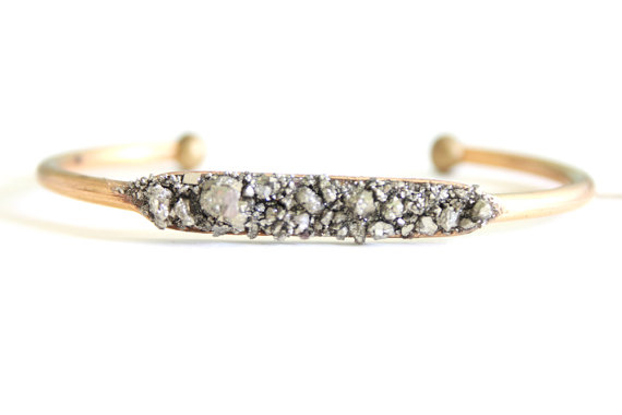    Pyrite Cuff - Raw Pyrite Gold Cuff Stacking Bracelet by    DeaDiaJewelry    