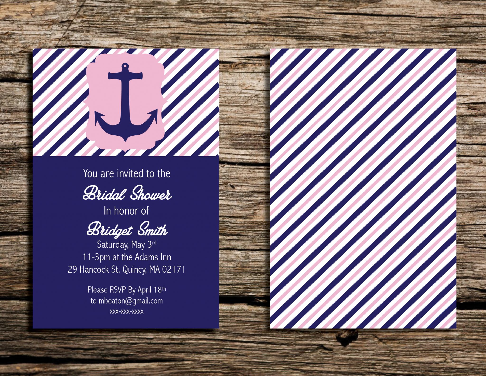   Printable 4x6 Pink and Navy Nautical Wedding Shower Invite by    WeekendCraft   